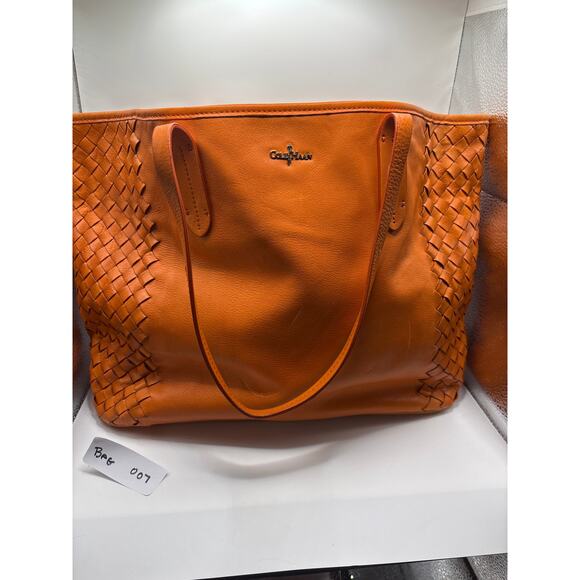 Authentic Vintage Cole Haan Orange Leather Bag with Woven Sides - Picture 1 of 5